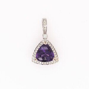 2.34Ct Zambian Amethyst Pendant in Solid 14K White Gold with Natural Diamonds
